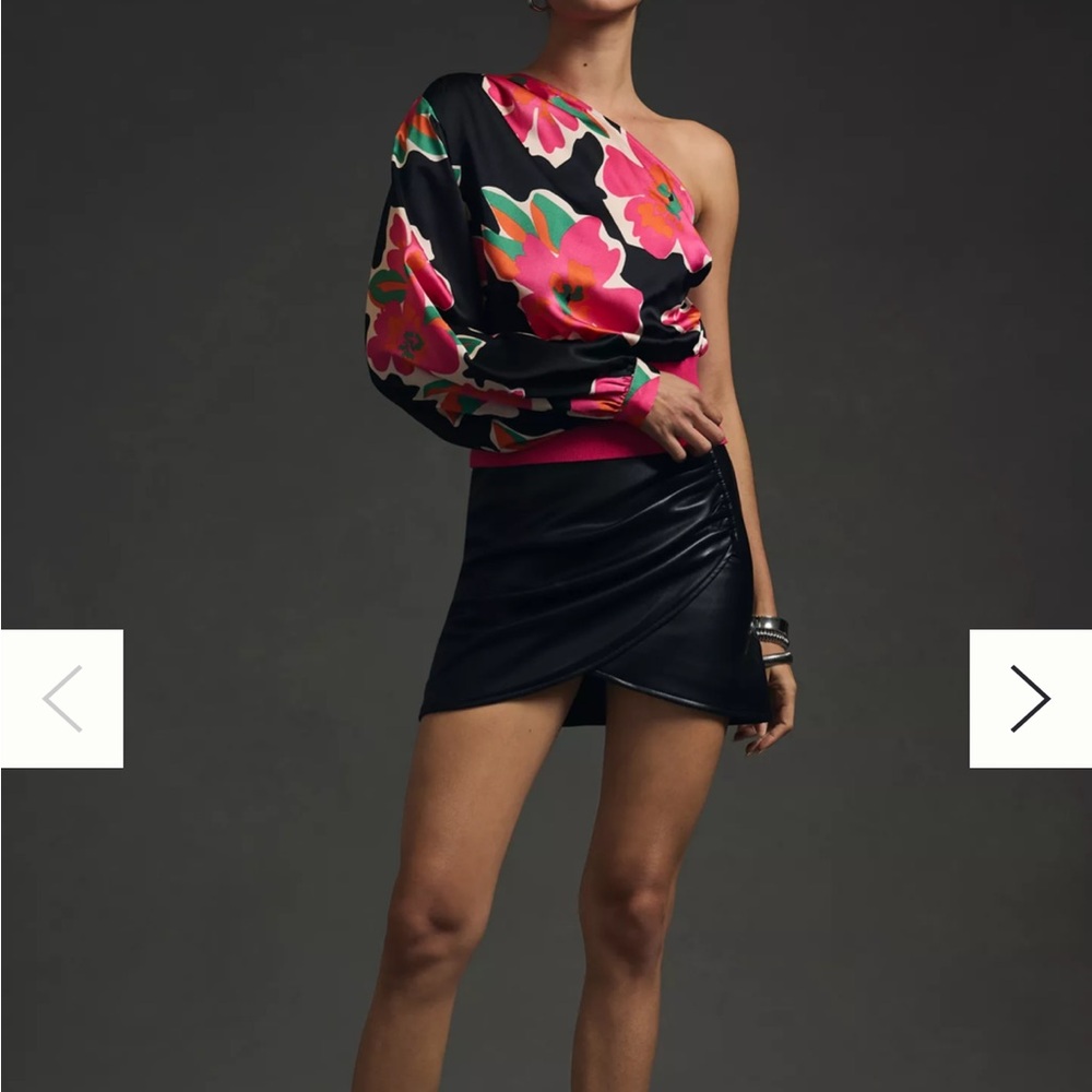 Anthropologie | Dolan Floral One-Shoulder Top and Black Skirt Set